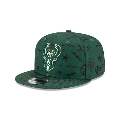 Milwaukee Bucks Gorra | New Era NBA Doodle 9fifty Snapback Cap Mexico - Verdes